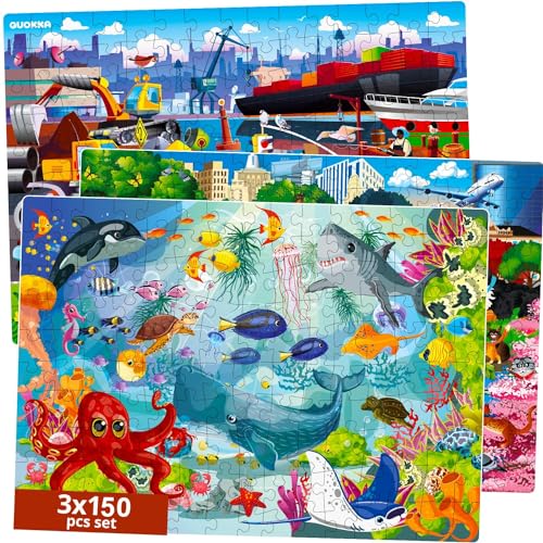 Bodenpuzzle ab 4 5 6-3 Set Puzzle 150 Teile Kinder von QUOKKA - Kinderspiele ab 4 5 Jahre Zum Lernen von Ozeanen, Tieren und Fahrzeugen - Spielzeug für Jungen und Mädchen 7 8 von Quokka