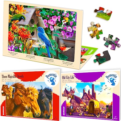 QUOKKA Demenz Puzzle 35 Teile Für Menschen mit Demenz oder Alzheimer - 3 Großteilige Alzheimer Puzzlespiele für Erwachsene mit Vögeln und Katzen - Geschenke und Aktivitäten für Senioren von QUOKKA