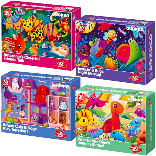 Quokka 30 Teile Puzzle ab 3 4 Jahre - 4 Satz Rahmenpuzzle Spiele für Jungen und Mädchen – Haustiere-Lernspielzeug für Kinder von 4 5 Jahren – Spiele für Jungen & Mädchen von Quokka