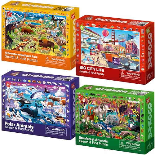 60 Teile Puzzle ab 4 5 6 Jahre - 4 Satz Rahmenpuzzle Spiele für Jungen und Mädchen von QUOKKA - Bunte Puzzle mit Stadt, Polar, Regenwaldtiere - Geschenk Spielzeug für Kinder 3 7 Jahre von Quokka