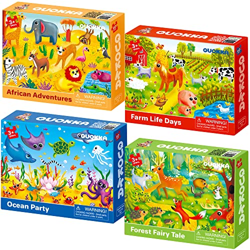 QUOKKA Puzzle ab 4 5 6 Jahre - 4x60 Teile Rahmenpuzzle Spiele für Jungen und Mädchen - Bunte Puzzle mit Ozean Wilden und Häuslichen Tieren - Geschenk Spielzeug für Kinder 3 7 Jahre von Quokka