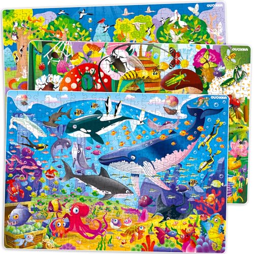 Boden Puzzle ab 5 6 7 Jahre – 3 große Puzzle 300 Teile Kinder von Quokka – Kinder Spiele ab 7 8 Jahren von Insekten Meeres- und Waldtieren – Geschenk für Jungen und Mädchen 10-12 von Quokka