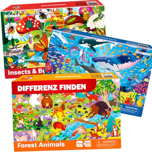 QUOKKA Boden Puzzle ab 5 6 7 Jahre – 3 große Puzzle 300 Teile Kinder – Kinder Spiele ab 7 8 Jahren von Insekten Meeres- und Waldtieren – Geschenk für Jungen und Mädchen 10-12 von Quokka