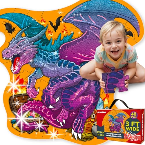 Giant Shaped Puzzles for Kids Ages 4-6 - 2x3 Feet 48 Piece Puzzles for Toddlers 3-5 by QUOKKA - Large Floor Educational Kids Puzzles Ages 2-4 - Dragon Activity Game Toy for Boys and Girls von Quokka