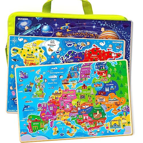 QUOKKA Holzpuzzle ab 3 4 5 Jahre - 3 Set Kinderpuzzle Weltraum Landkarten Europa und Weltkarte - Kinderspielzeug ab 5 6 Jahre - Geschenk für Jungen und Mädchen ab 6 7 8 QUOKKA Holzpuzzle ab 3 4 5 Jahre - 3 Set Kinderpuzzle Weltraum Landkarten Europa und Weltkarte - Kinderspielzeug ab 5 6 Jahre - Geschenk für Jungen und Mädchen ab 6 7 8 von Quokka