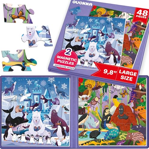 QUOKKA Magnetspiel ab 3 4 Jahre - 48-Teilige Puzzle Beschäftigung Für Kinder Im Flugzeug & Autofahrt - Polar Reisespiele Kinder ab 4 5 6 - Spielzeug für Jungen und Mädchen von Quokka