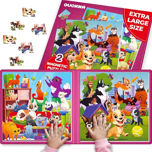 QUOKKA Magnetspiel ab 3 4 Jahre - 48-Teilige Puzzle Beschäftigung Für Kinder Im Flugzeug & Autofahrt - Katzen und Hunde Reisespiele Kinder ab 4 5 6 - Spielzeug für Jungen und Mädchen von Quokka