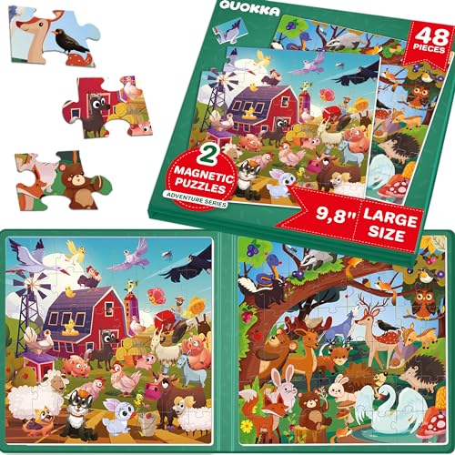 Magnetic Puzzles for Toddlers 3-5 - 48 Pieces Travel Puzzles Games for Kids Ages 2-4 by QUOKKA - Forest Farm Car Activities Toy for Boys and Girls 4-8 yo - Learning Magnet for Road Trip von Quokka