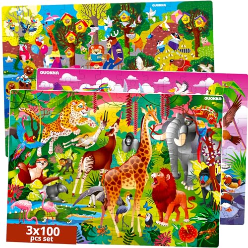 Puzzle ab 4 5 6 Jahre by Quokka - 4 Montessori Holz Kinderspielzeug für Kinder - Geschenk Spiele 100 Teile für Mädchen and Junge ab 7 8 von Quokka