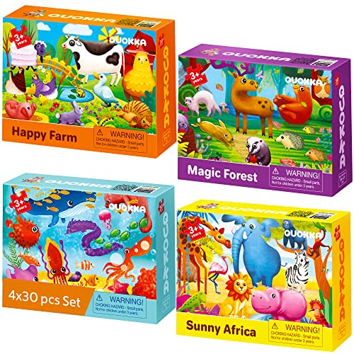 30 Teile Puzzle ab 3 4 5 Jahre - 4 Satz Rahmenpuzzle Spiele für Jungen und Mädchen von QUOKKA - Bunte Puzzle mit Ozean Wilden und Häuslichen Tieren - Geschenk Spielzeug für Kinder von Quokka