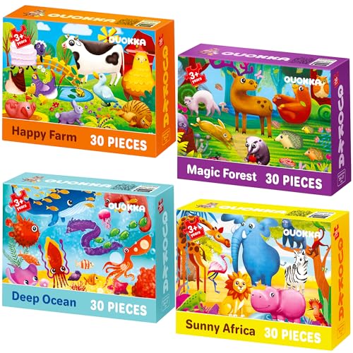 QUOKKA Puzzle ab 3 4 Jahre - 4x30 Teile Rahmenpuzzle Spiele für Jungen und Mädchen - Puzzle ab 5 6 Jahre mit Ozean Wilden und Häuslichen Tieren - Geschenk Spielzeug für Kinder von QUOKKA