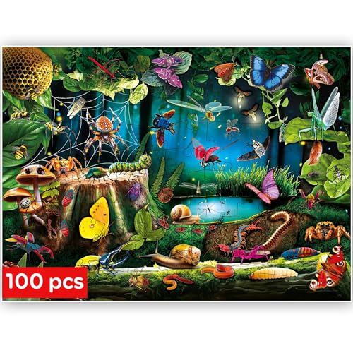 QUOKKA Puzzle 100 Teile Kinder - Solo Puzzle ab 4 5 6 Jahre Für Mädchen und Jungen - Spielzeug zum Lernen von Käfern - Spiele Geschenk für Mädchen und Jungen 7 8 9 von QUOKKA