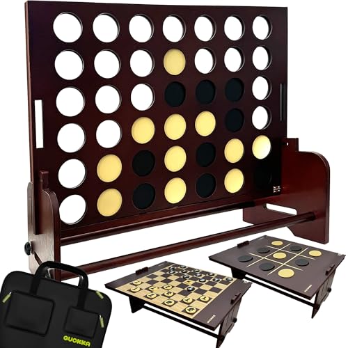 QUOKKA 4-в-1 Riesen 4 Gewinnt XXL - Outdoor Spiele Für Kinder Und Erwachsene - Jumbo Ringen und Schieberegler - Großes Schach und Dame | Tic Tac Toe aus Holz | - Familienspiele im Hinterhof von Quokka