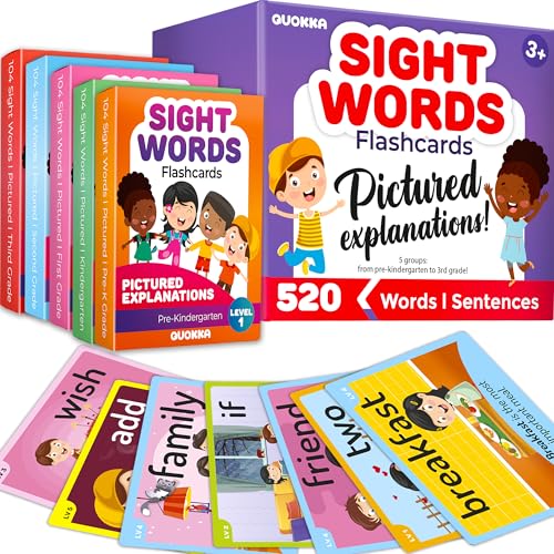 QUOKKA 520 Sight Words Flash Cards with Images & Sentences - Based on Dolch Sight Words Lists for Reading Fluency I Kindergarten Flash Cards for Pre-K to 3rd Grade I Color-Coded Vocabulary Cards QUOKKA 520 Sight Words Flash Cards with Images & Sentences - Based on Dolch Sight Words Lists for Reading Fluency I Kindergarten Flash Cards for Pre-K to 3rd Grade I Color-Coded Vocabulary Cards von Quokka