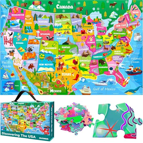QUOKKA Giant Floor Puzzle for Kids Ages 4-6 – 2x3 Feet Extra-Thick 48 Pieces Toddler Puzzle Ages 3-5 – USA Map Educational Activity for Boys Girls – Premium Box with Sturdy Handle & Magnetic Closure von Quokka