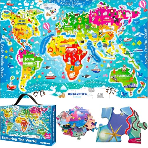 QUOKKA Giant Floor Puzzle for Kids Ages 4-6 – 2x3 Feet Extra-Thick 48 Pieces Toddler Puzzle Ages 3-5 – World Map Educational Activity for Boys Girls – Premium Box with Sturdy Handle & Magnetic Closure von Quokka