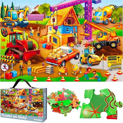 QUOKKA Riesiges Bodenpuzzle ab 3 4 5 Jahren – 48-teilige Puzzle Spiele ab 5 6 Jahre – 60x90 cm Puzzle XXL mit BAU-Lernaktivität für Kleinkinder - Große Spielzeug Geschenk für Jungen und Mädchen von QUOKKA