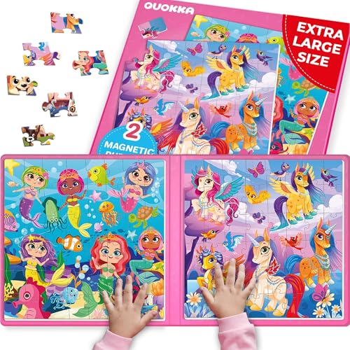 QUOKKA Magnetic Puzzles for Toddlers 3-5 - 48 Pieces Travel Puzzles Games for Kids Ages 2-4 - Unicorns Mermaid Car Activities Toy for Boys and Girls 4-8 yo - Learning Magnet for Road Trip von Quokka