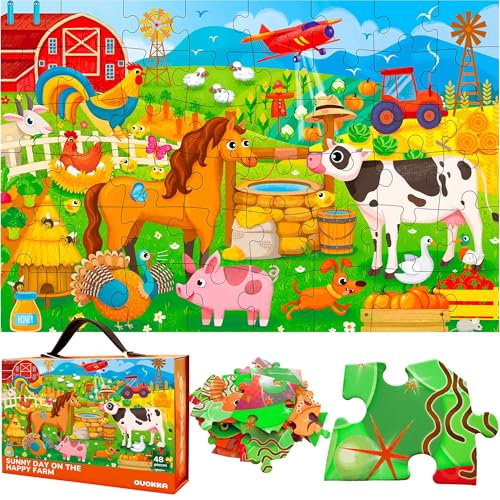 QUOKKA Riesige Bodenpuzzle ab 3 4 5 – 60x90 cm, 48-teilige Puzzle Spiele ab 2 3 4 Jahren – Große Spielzeug ab 3 4 Jahre – XXL Bauernhof Geschenk für Jungen und Mädchen 5 6 von Quokka