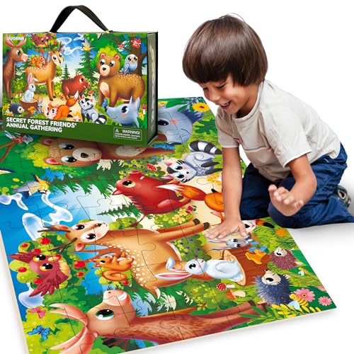 QUOKKA Riesige Bodenpuzzle ab 3 4 5 – 60x90 cm, 48-teilige Puzzle Spiele ab 2 3 4 Jahren – Große Spielzeug ab 3 4 Jahre – XXL Forest Geschenk für Jungen und Mädchen 5 6 von QUOKKA