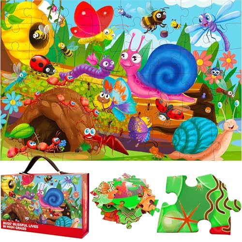 QUOKKA Riesige Bodenpuzzle ab 3 4 5 – 60x90 cm, 48-teilige Puzzle Spiele ab 2 3 4 Jahren – Große Spielzeug ab 3 4 Jahre – XXL Insekten Geschenk für Jungen und Mädchen 5 6 von Quokka