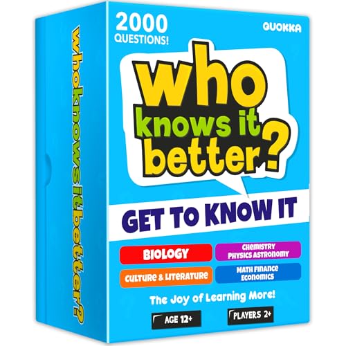 QUOKKA Brettspiele für Kinder von 8 bis 12 Jahren und Familie – 4er-Set Wer kennt es besser? – Über 2000 Fragen in Biologie, Kultur, MINT und Mathematik – Lernkarten für Lernen und Spieleabend von Quokka