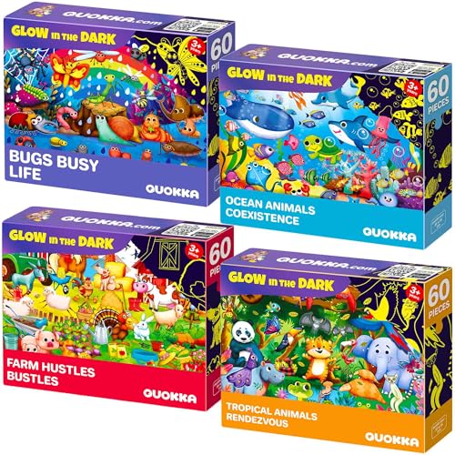 QUOKKA Puzzle ab 4 5 Für Kinder - 4x60 Teile Rahmenpuzzle ab 5 6 Jungen und Mädchen - GLÜHEN Puzzle Spiele mit Tropische Tiere und Insekten auf dem Bauernhof im Ozean - Geschenk für Kinder 6 7 8 Jahre von Quokka