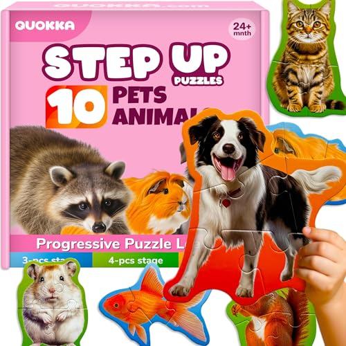 QUOKKA Spielzeug Puzzle Ab 2 3 Jahre - Haustiere Spiele ab 3-5 Jahre - 8 Realistische Tierformen - 40 Große Teile Geschenk Für Junge und Mädchen von QUOKKA