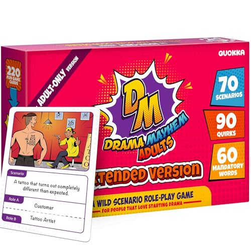 Quokka Charades Game for Adults – Improv Party Activity with 60 Scenario & Quirk Cards – Fun Act It Out Theater Game Night | Drama Mayhem Extended Pack von Quokka