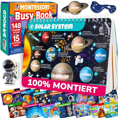 QUOKKA Montessori Spielzeug ab 3 4 Jahre Englische Version - Busy Book Lernspiele ab 3 Jahre - 15 Bildungsaktivitäten zum Sonnensystem- Kinderspielzeug ab 5 6 Jahre - Beschäftigung Autofahrt Kinder von Quokka