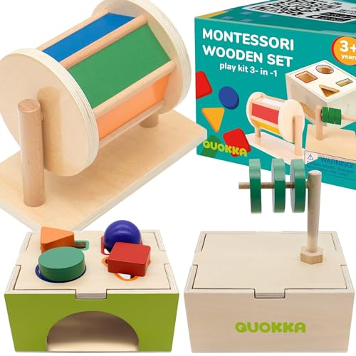 Quokka Spielzeug Montessori für Kinder 12 Monate – Formsortierer Spielzeug für Kleinkinder im Alter von 1 2 3 Jahren | Regenbogen-Spinntrommel | Sortierwürfel | Scheiben auf Dübel von Quokka