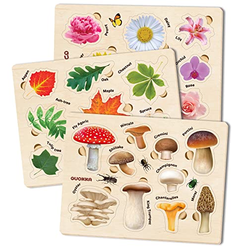QUOKKA Spielzeug Puzzle ab 1 2 3 Jahre - 3X Set Montessori Holz Steckpuzzle für Kinder ab 4 - Lernspielzeug für Mädchen and Jungen - Pilze, Blumen, Blätter Lernen QUOKKA Spielzeug Puzzle ab 1 2 3 Jahre - 3X Set Montessori Holz Steckpuzzle für Kinder ab 4 - Lernspielzeug für Mädchen and Jungen - Pilze, Blumen, Blätter Lernen von Quokka