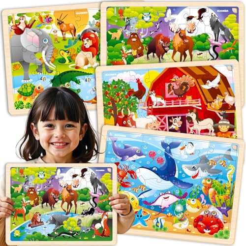 Spielzeug Puzzle ab 3 4 5 Jahre - 4 Set Montessori Holzpuzzle Spiele für Kinder von QUOKKA - Geschenk Kinderspielzeug für Mädchen and Junge ab 6 7 mit Tiere von Quokka