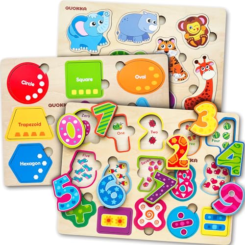 QUOKKA Spielzeug ab 1 2 3 Jahre - Montessori Holz Puzzle Spiele für Kinder ab 4 - Geschenk Kinderspielzeug für Mädchen and Junge - Lernspiele Steckpuzzle mit Zahlen Tiere Formen QUOKKA Spielzeug ab 1 2 3 Jahre - Montessori Holz Puzzle Spiele für Kinder ab 4 - Geschenk Kinderspielzeug für Mädchen and Junge - Lernspiele Steckpuzzle mit Zahlen Tiere Formen von Quokka