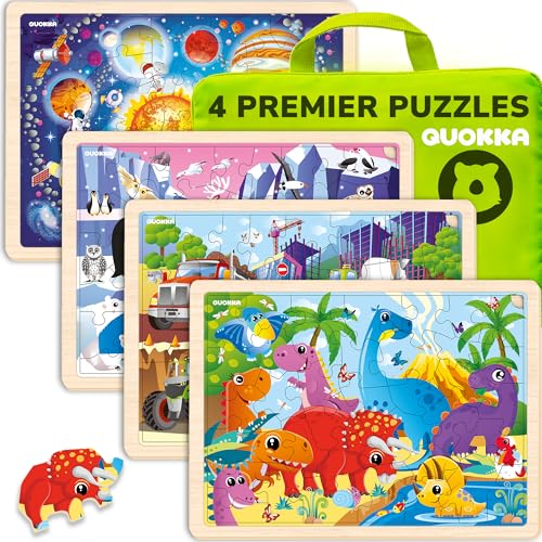 Kinderspielzeug Puzzle ab 3 4 5 Jahre - 4 Set Holzpuzzle Spiele für Kinder von QUOKKA - Geschenk für Mädchen and Junge ab 6 7 mit Dino von Quokka