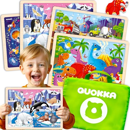 Quokka 4SET Puzzles for Kids Ages 4-6 - 36 Pcs Wooden Realistic Montessori Toddler Puzzles Ages 3-5 - Animals Dinosaurs Learning Games for Boys and Girls 4-8 Year Olds von Quokka