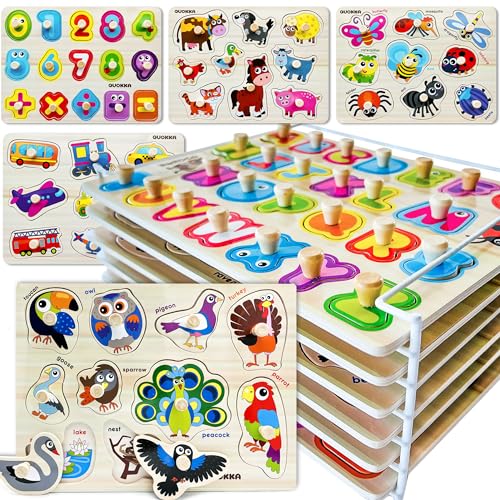 Steckpuzzle Holz ab 1 2 Jahre - 6 Set Spielzeug Puzzle ab 2 3 Jahre - ABC Lernspiele für Kinder - Geschenk für Baby Mädchen and Junge von Quokka