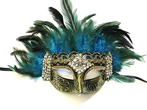 Quoohome Damen Maske Christmas/Halloween/Maskerade / Party / Ball Prom / Mardi Gras / Hochzeit /Wanddekoration,Venedig Stammes-Federmaske-Blau von Quoohome