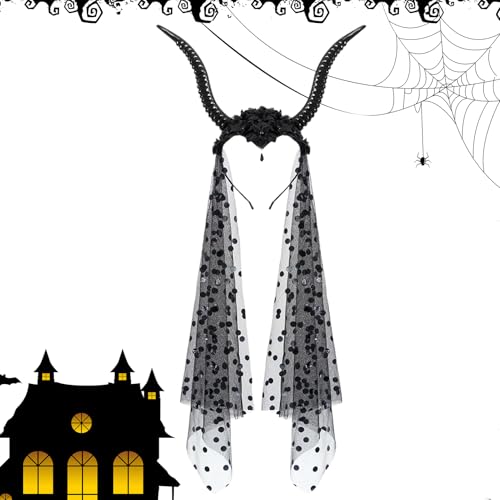 Quorvex Halloween Ziegenhörner Kopfband - Ziegenhörner Haarreif Mit Schleier Für Festtage | Cosplay Kopfschmuck, Halloween Kostüm Zubehör für Themenpartys, Karnevals, Feiertagsaufführungen und von Quorvex