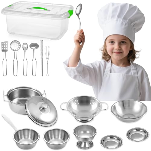 17 Stk Matschküche Zubehör mit Speicherbox, Kinderküche Pretend Kochutensilien Set,Kinder Edelstahl Küchenzubehör,Mini Spielküche Spielen Töpfe Pfannen Spielzeug für 3 Jahren+ Mädchen,Jungen,Kleinkind 17 Stk Matschküche Zubehör mit Speicherbox, Kinderküche Pretend Kochutensilien Set,Kinder Edelstahl Küchenzubehör,Mini Spielküche Spielen Töpfe Pfannen Spielzeug für 3 Jahren+ Mädchen,Jungen,Kleinkind von Qurxuanwe