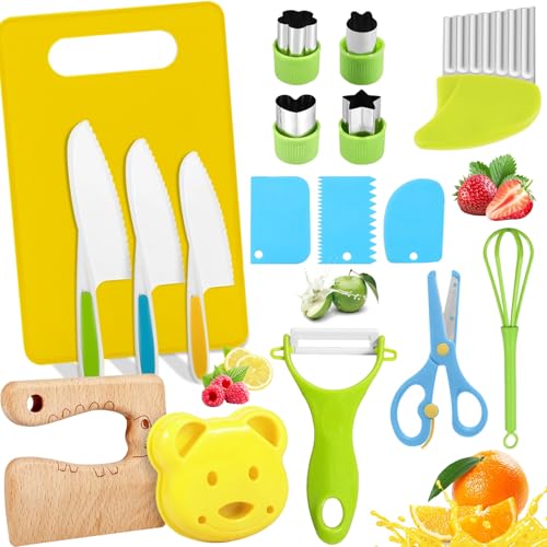 17 Stück Kindermesser mit Gemüse Ausstechformen & Schneidebrett Schäler, Kinder Sicherheit Küchenmesser Set, Kinderküche Holzmesser, Kleinkinder Kochen Messer Zubehör für 2 ab Jahren Junge & Mädchen 17 Stück Kindermesser mit Gemüse Ausstechformen & Schneidebrett Schäler, Kinder Sicherheit Küchenmesser Set, Kinderküche Holzmesser, Kleinkinder Kochen Messer Zubehör für 2 ab Jahren Junge & Mädchen von Qurxuanwe