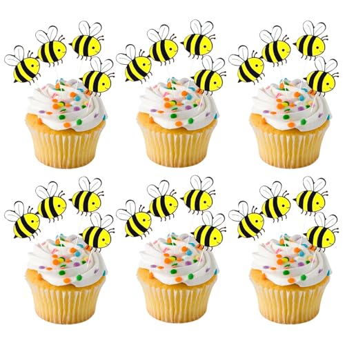 60 Stück Bienen-Kuchenaufsätze, Hummeln, Cupcake-Picks, Tier-Cupcake-Topper, Bienen-Thema-Party, Kuchendekorationen für Geburtstag, Hochzeit, Feier, Party von Qusmeiyici