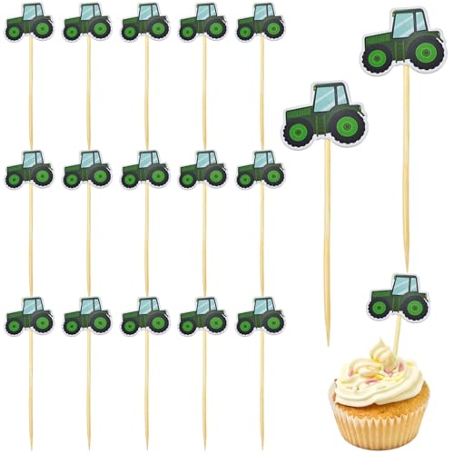 Cupcake-Topper mit Traktor-Motiv, Motiv: Traktor, Kuchendekorationen – Happy Birthday Partyschilder für Bauernhof-Themen, 60 Stück Cupcake-Topper mit Traktor-Motiv, Motiv: Traktor, Kuchendekorationen – Happy Birthday Partyschilder für Bauernhof-Themen, 60 Stück von Qusmeiyici