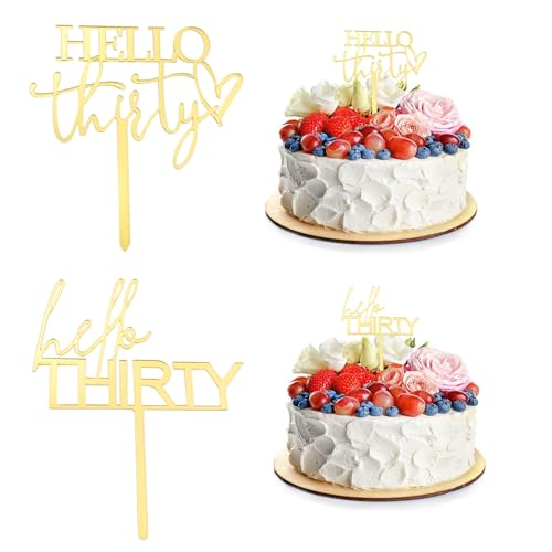 Tortenaufsatz, Motiv: Hello Thirty, 30. Geburtstag, goldfarben, Acryl, Kuchendekoration, Partyzubehör für Jahrestag, Geburtstag, 2 Stück Tortenaufsatz, Motiv: Hello Thirty, 30. Geburtstag, goldfarben, Acryl, Kuchendekoration, Partyzubehör für Jahrestag, Geburtstag, 2 Stück von Qusmeiyici