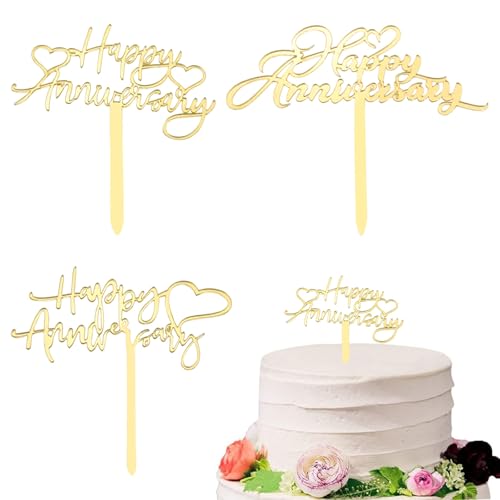 Tortenaufsatz "Happy Anniversary", goldfarbener Glitzer, für Hochzeitstag, Party, Dekoration, 3 Stück Tortenaufsatz "Happy Anniversary", goldfarbener Glitzer, für Hochzeitstag, Party, Dekoration, 3 Stück von Qusmeiyici
