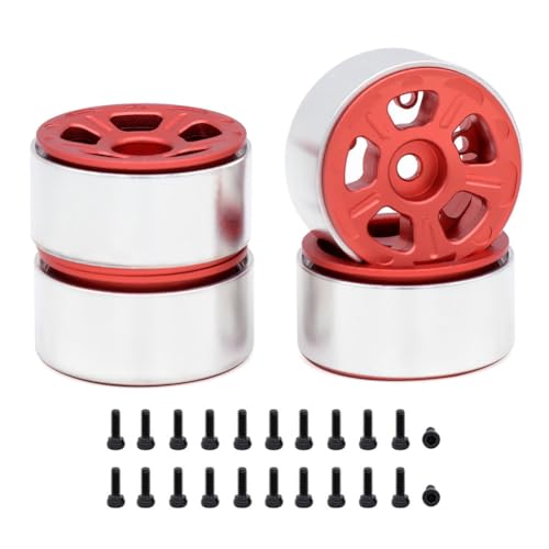 Qussedser 4 STÜCKE 1,0 Metallfelgen für 1/24 1/18 RC Crawler Car Axial SCX24 AX24 FCX24 Enduro24 TRX4M, Breite 5-Speichen Rot von Qussedser