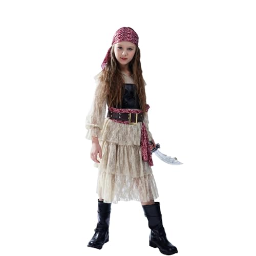 Qusunx Damenkleid Pirat Cosplay Kostüme Halloween Karneval Party Pirat Spitzenkleid Bühne Performance Kostüm 104-152cm von Qusunx