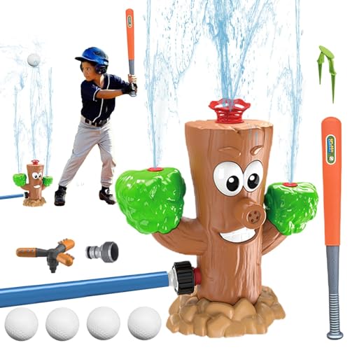 Qutalmi Baseball-Wassersprinkler, Wassersprühsprinkler Baseball - Wassersprühspielzeug im Baumstumpf-Design,360-Grad-Rotationsspray, Sprinkler-Baseball für Mädchen, Haustiere-Partyspiel von Qutalmi