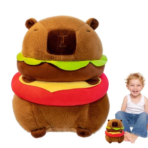 Qutalmi Capybara Burger Plüsch,Gefülltes Capybara Plüschtier,Plüschburger Capybara Tierplüschtiere | Umarmbares Tier-Stofftier, Raumdekor-Stofffigur für Kinder, Erwachsene von Qutalmi