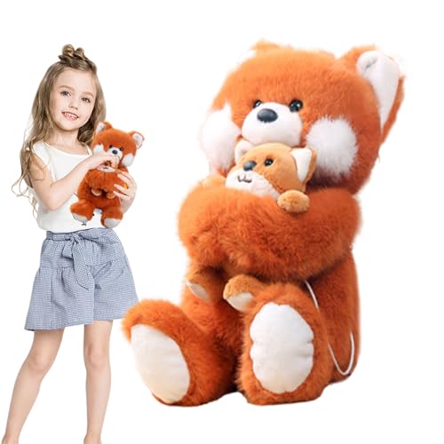 Qutalmi Fox Plüsch, gefüllter Fuchs | Puppenfamilie Mama & Babies Snug Animal | Simulation Huggable niedlich entzückender weicher Plüsch für Wohnkultur, Partybevorzugungen, Weihnachten, Tierliebhaber von Qutalmi